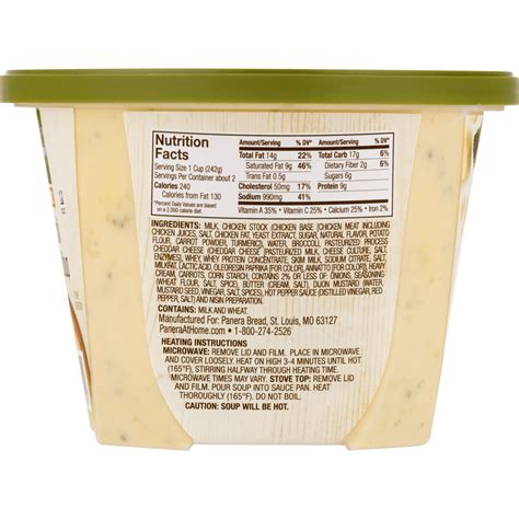 panera bread broccoli cheddar soup nutrition.